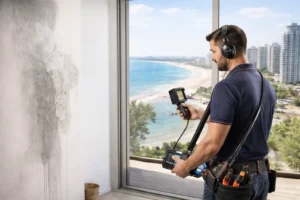 איתור נזילות באשדוד באמצעות מצלמה תרמית בדירה עם נזקי רטיבות בקיר