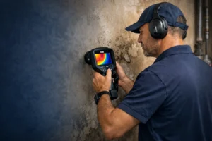 מאתר נזילות מקצועי מבצע איתור רטיבות בקיר באמצעות מצלמה תרמית ללא הרס ומעדכן את הלקוח כמה עולה איתור נזילות