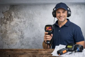איתור נזילות בבת ים באמצעות מצלמה תרמית ללא הרס בתוך דירה עם סימני רטיבות בקיר
