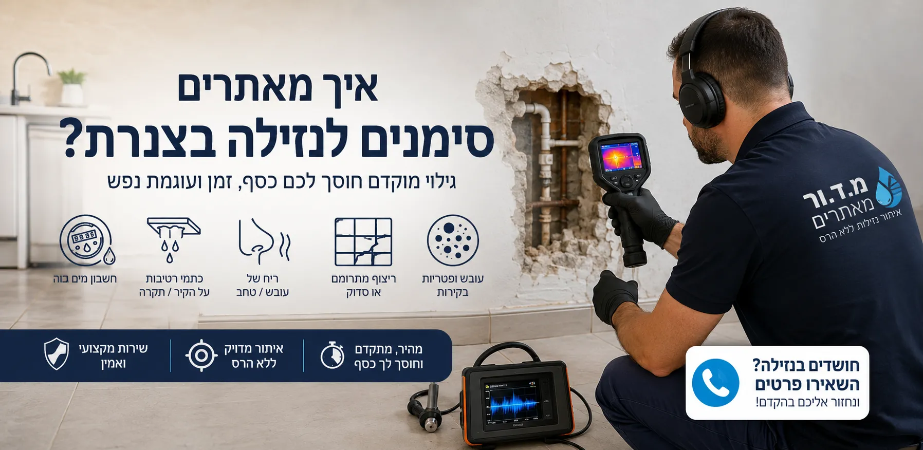 איתור סימנים לנזילה בצנרת באמצעות מצלמה תרמית בבית – מ.דור מאתרים